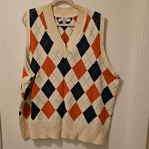 Tommy Hilfiger Cream and Orange V-Neck Sweater